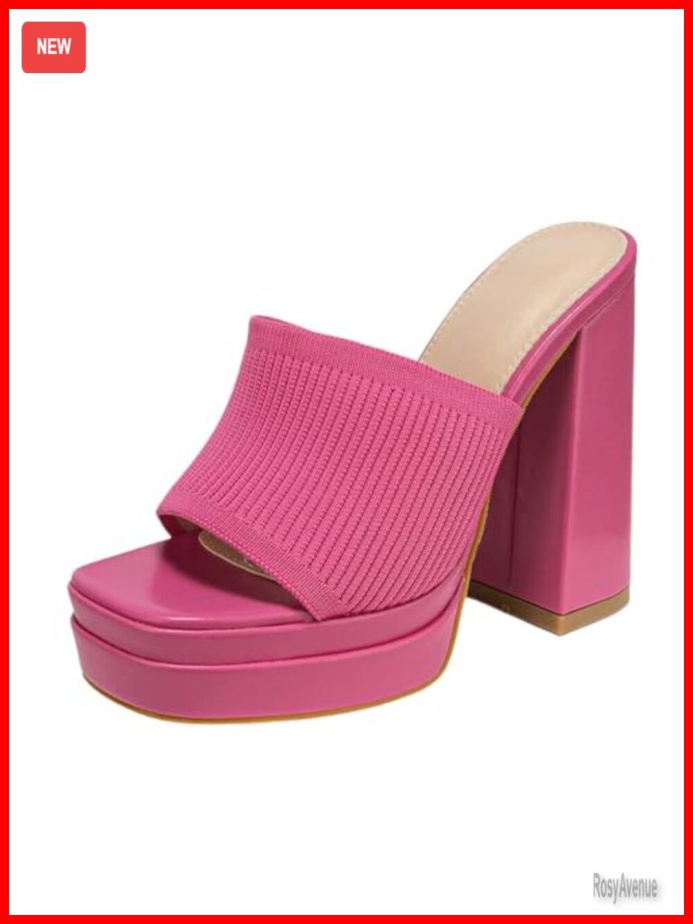 Women's Stretch Knitted Platform Chunky High Heeled Sandals Square Open Toe